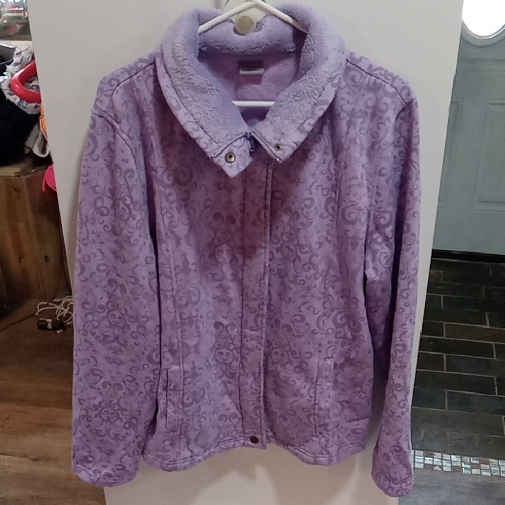 (501) Laura Scott Lavender Teddy Jacket with Subtle Swirl Pattern